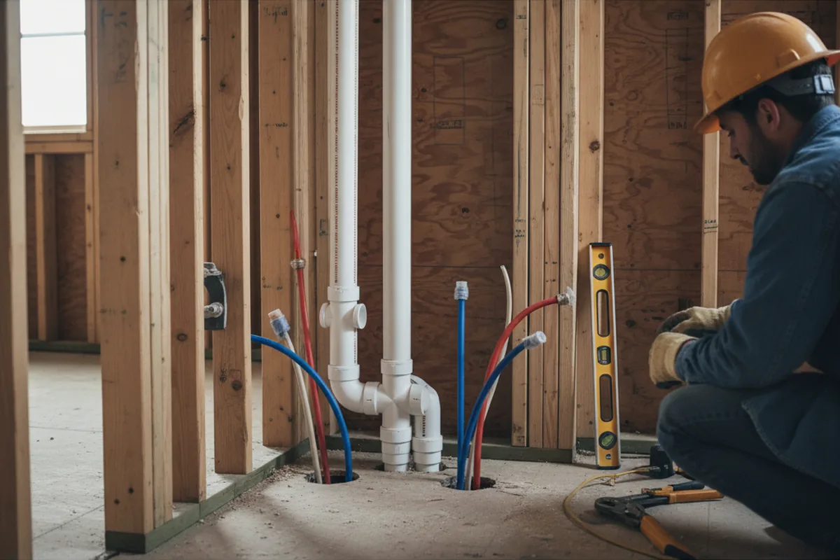 Drain and supply rough-in during Leak Detection in North Weymouth